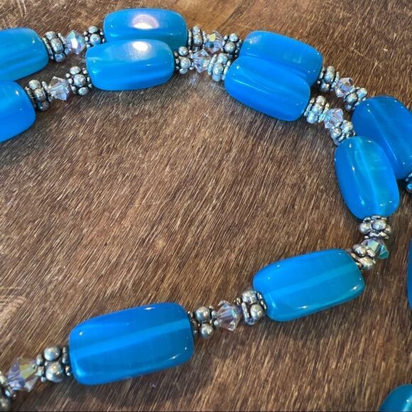 Handmade Denim Lapis and Swarovski Crystal Beaded Necklace - Picture 6 of 7